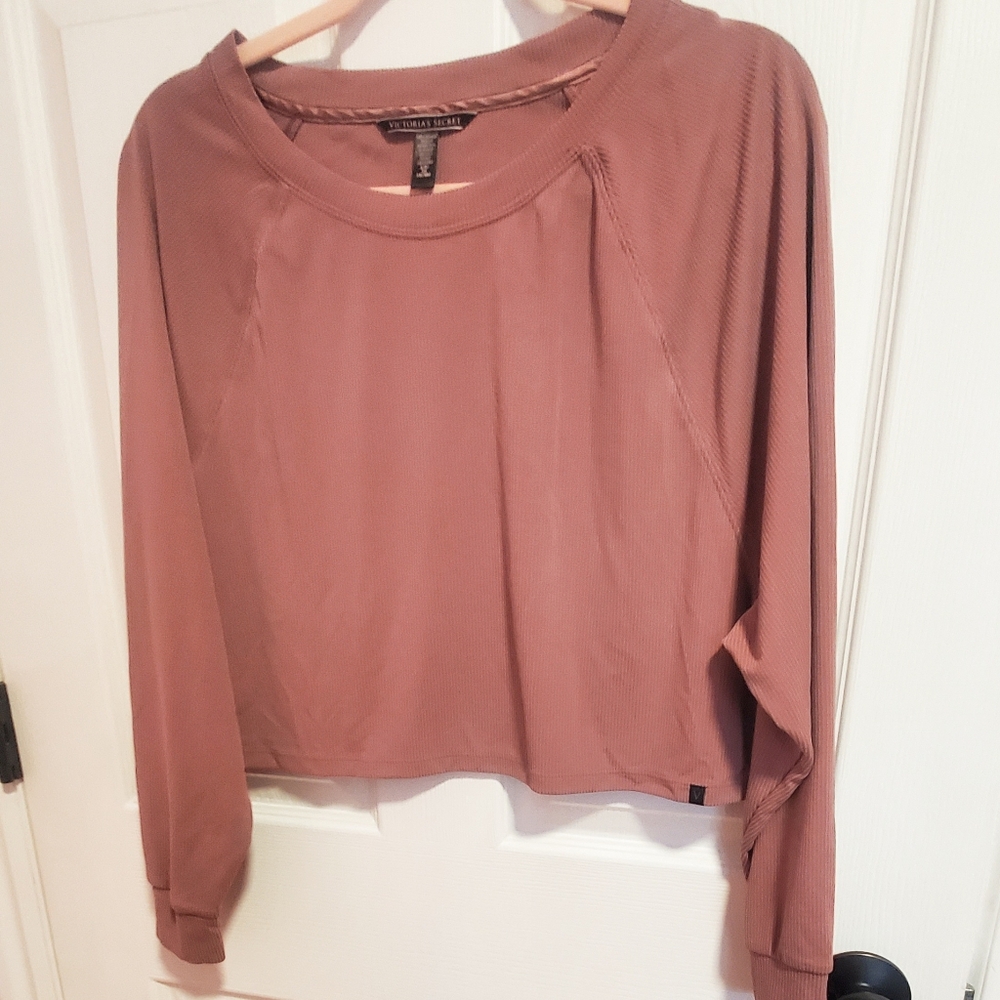Victoria Secret Ribbed Long Sleeve Over-sized Cropped Top Rose